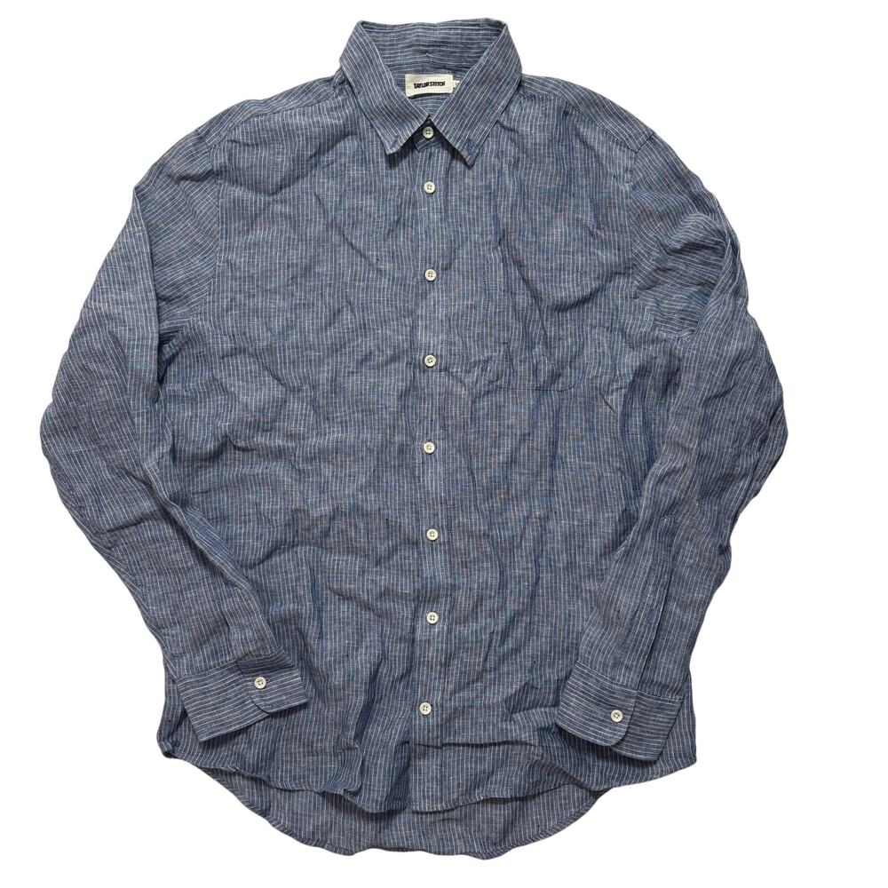 Taylor Stitch Long Sleeve Striped Linen Button Down Shirt Men’s 42 Blue White